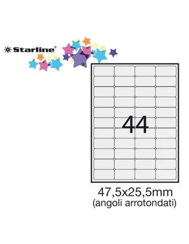 Etichetta Adesiva Bianca 100Fg A4 47,5X25,5Mm (44Et/Fg) Angoli Tondi Starline - STL3049 STARLINE - 1