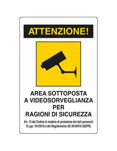 Cartello area sottoposta a videosorvegliata - 200x300 mm - alluminio - 04104310ALB0300X0200 Pubblicentro - 2