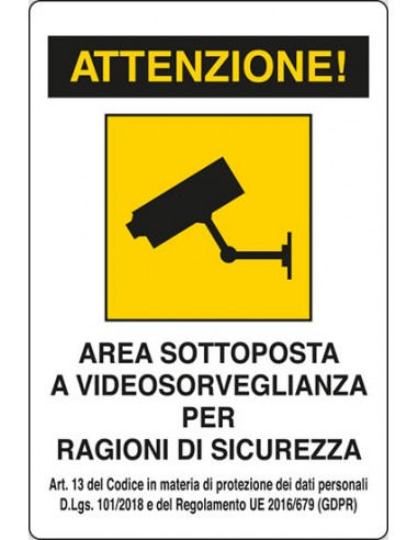 Cartello area sottoposta a videosorveglianza - 120x180 mm - alluminio - 2201 Cartelli Segnalatori - 1