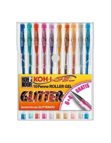 Penne gel KOH-I-NOOR assortiti 0,7mm con brillantini conf. da 10 - NAGP10S Koh-i-noor - 1