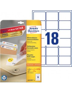 Etichette bianche rimovibili AVERY 63,5 x 46,6mm 25 fogli - L6025REV-25  - 1