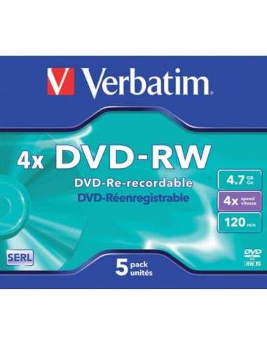 DVD-RW Verbatim Jewel Case 4.7 GB - velocità di scrittura 4x conf. da 5 - 43285 Verbatim - 1