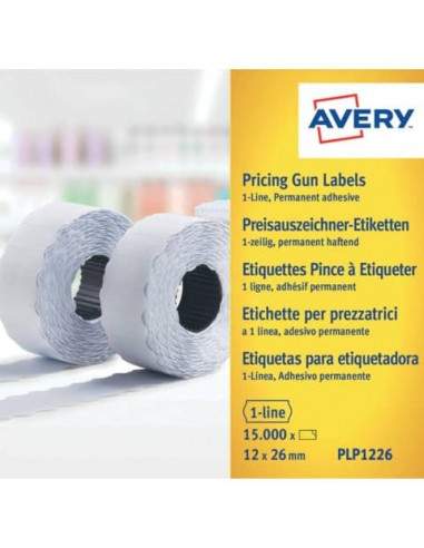 Etichette permanenti per prezzatrici 1 linea Avery 12x26 mm bianco Rotolo 1500 etichette - PLP1226 Avery - 1