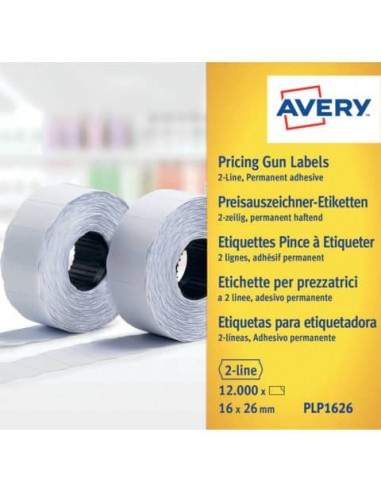 Etichette permanenti per prezzatrici 2 linee Avery 16x26 mm bianco Rotolo 1200 etichette - PLP1626 Avery - 1