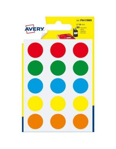 Etichette rotonde colori assortiti AVERY Ø19 mm 6 fogli - PSA19MX Avery - 1
