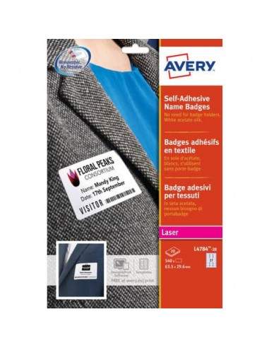 Badge adesivi in seta acetata AVERY 63,5x29,6mm 20 fogli - L4784-20 Avery - 1