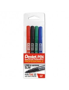 Marcatore permanente Pentel N50 Slim punta conica 3,18 mm assortiti 4 pezzi - 0022066 Pentel - 1