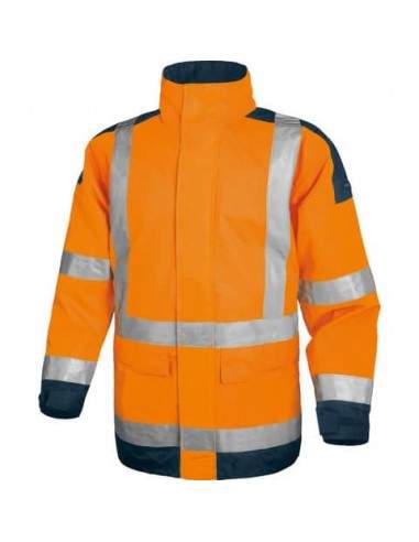 Giacca da lavoro Delta Plus Parka Easy View c/zip imperm. - Cl.3 - 4 tasche - argento arancio fluo-blu - M - EASYVOMTM Delta Plu