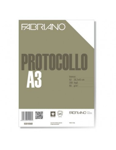 Fogli protocollo Fabriano PROTOCOLLO bianco 60 g/m² 29,7x42 cm senza rigatura conf. da 200 fogli - 02010560 Fabriano - 1