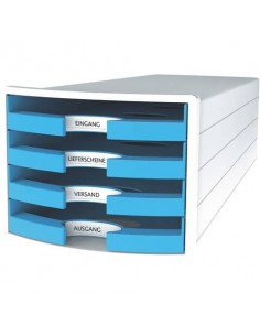 Cassettiera IMPULS HAN in polistirolo con 4 cassetti aperti azzurro 1013-54 HAN - 1