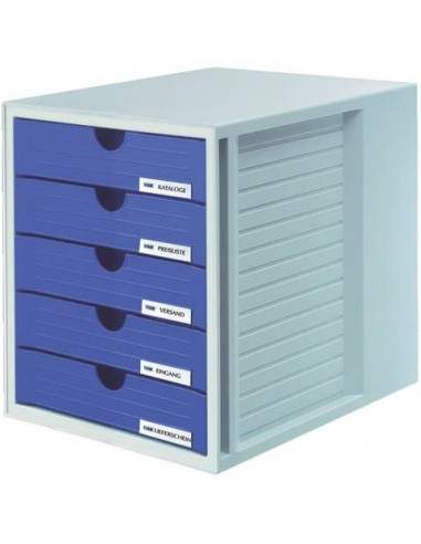 Cassettiera SYSTEMBOX HAN in polistirolo con 5 cassetti chiusi blu 1450-14 HAN - 1