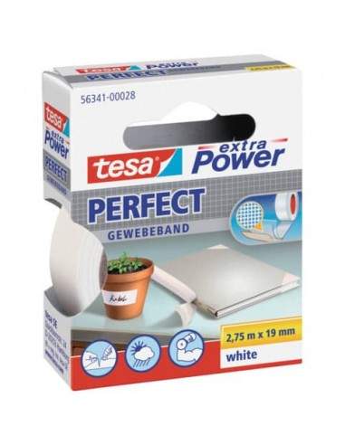 Nastro adesivo in tela tesa extra Power®Perfect plastificato 19 mm x 2,75 m bianco - 56341-00028-03 Tesa - 1