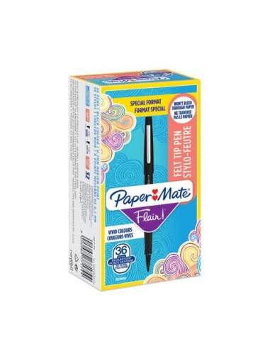 Penne punta fibra Paper Mate Flair/Nylon M 1,1 mm nero special pack 36 pezzi - 2077174  - 1