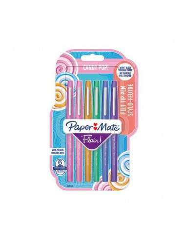Penne punta fibra Paper Mate Flair/Nylon Candy Pop 1,0 mm assortiti blister da 6 - 2028899  - 1