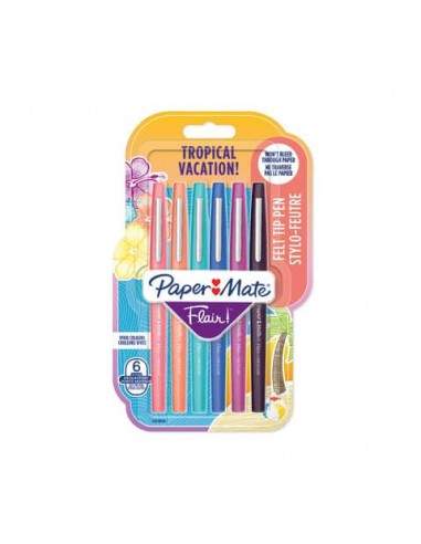 Penne punta fibra Paper Mate Flair/Nylon Tropical Vacation 1,0 mm assortiti blister da 6 - 2028906  - 1