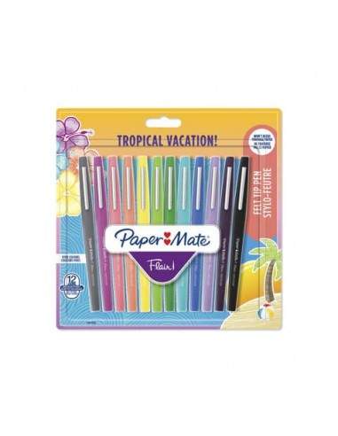 Penne punta fibra Paper Mate Flair/Nylon Tropical Vacation 1,0 mm assortiti bliter da 12 - 1951029  - 1