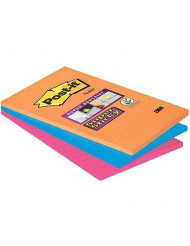 Foglietti Post-it® Super Sticky XXL Bangkok a righe assortiti conf. 3 blocchetti da 90 ff - 4690-SS3BGK-EU Post-It - 1