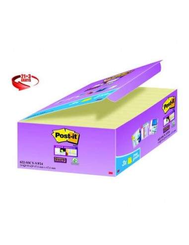 Foglietti Post-it® Super Sticky Giallo Canary™ conf. 21 blocchetti + 3 gratis da 90 ff - 622SSCY-VP24 Post-It - 1