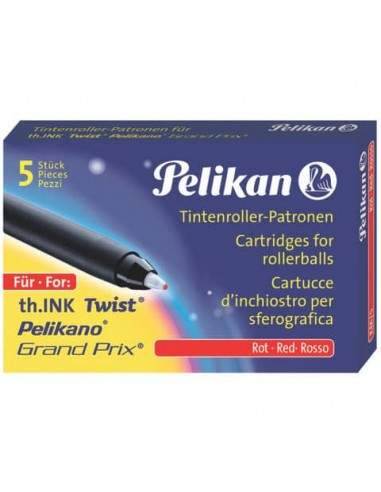Cartucce di inchiostro Pelikan km/5 con punta roller rosso astuccio da 5 - 946491 Pelikan - 1