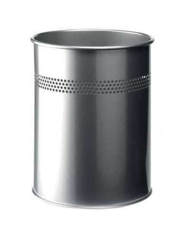 Cestino gettacarte DURABLE cilindrico con superficie perforata acciaio 15 l argento metallizzato - 330023 Durable - 1