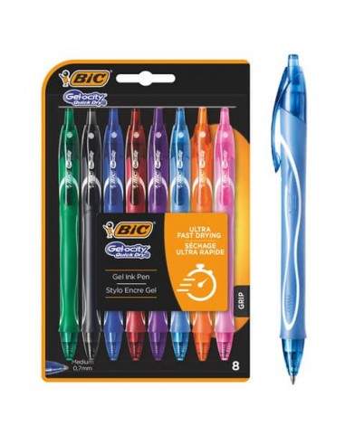 Penne gel a scatto BIC Gel-Ocity Quick Dry M 0,7 mm assortiti blister da 8 - 964770 Bic - 1