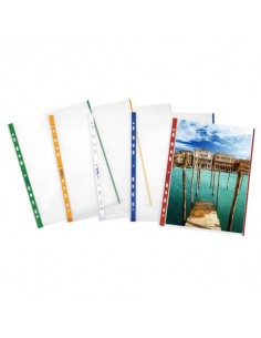 Buste a perforazione universale goffrate FAVORIT A4 banda giallo conf. 10 pezzi - 100460029 Favorit - 1