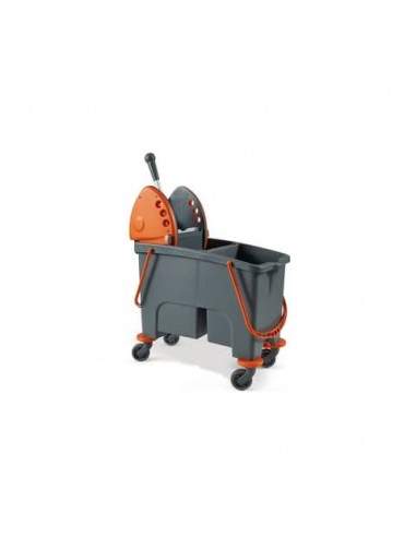 Carrello pulizia industriale Perfetto factory Duetto - con strizzatore e 2 vasche grigio/arancio - 26730  - 1