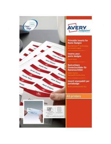 Inserti per badge Avery bianco 200 g/m² 37x75 mm Laser e inkjet 14 et./foglio Conf. 10 fogli - 7537 Avery - 1