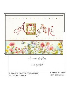 Biglietti augurali Kartos "Auguri" fiori rosa e lilla 07548001B  - 1