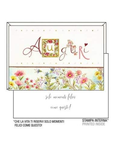 Biglietti augurali Kartos "Auguri" fiori rosa e lilla 07548001B  - 1