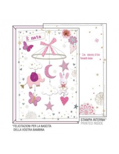 Biglietti augurali Kartos "Nascita" giostrina rosa e argento con rilievo 17802701A  - 1