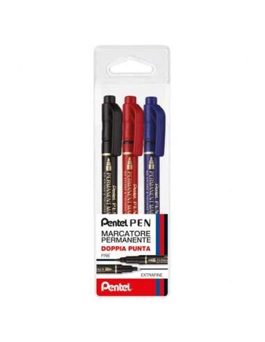 Marcatore permanente doppia punta Pentel Twin Tip tratti F-M assortiti conf. 3 pezzi - 0022168 Pentel - 1