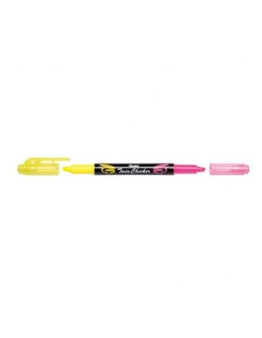 Evidenziatore Pentel Twin Checker a doppia punta 1-3 mm giallo-rosa - SLW8-GP Pentel - 1