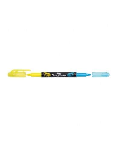 Evidenziatore Pentel Twin Checker a doppia punta 1-3 mm giallo-azzurro - SLW8-GS Pentel - 1