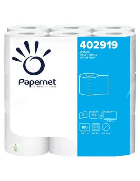 Carta igienica microincollata Papernet 180 strappi - 2 veli Conf. 18 pezzi - 402919 Papernet - 2