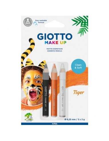 Tris tematico di matite cosmetiche GIOTTO bianco, giallo, nero - Tiger conf. 3 pezzi - 473300 Giotto - 1