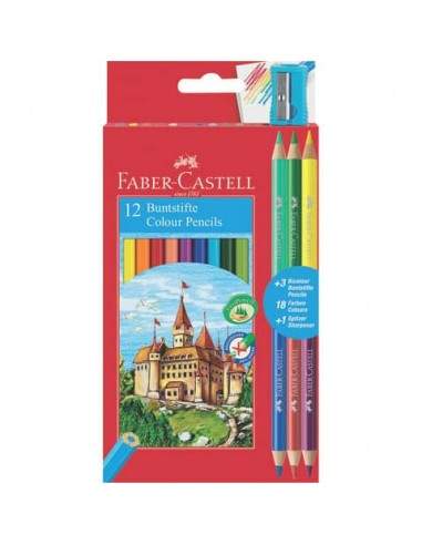 Matite colorate Faber-Castell Eco Il Castello Conf. 12 + 3 Bicolor - 110312 Faber Castell - 1