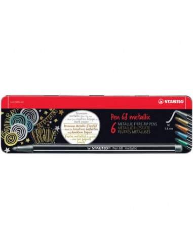 Pennarelli Stabilo Pen 68 metallic 1 mm scatola in metallo assortiti Conf. 5 pezzi - 6806/8-32 Stabilo - 1