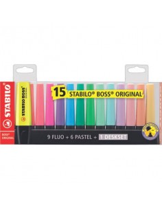 Desk set evidenziatori Stabilo Boss® Original 2-5 mm assortiti Conf. 15 pezzi - 7015-01 Stabilo - 1