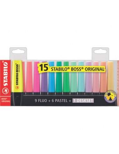 Desk set evidenziatori Stabilo Boss® Original 2-5 mm assortiti Conf. 15 pezzi - 7015-01 Stabilo - 1