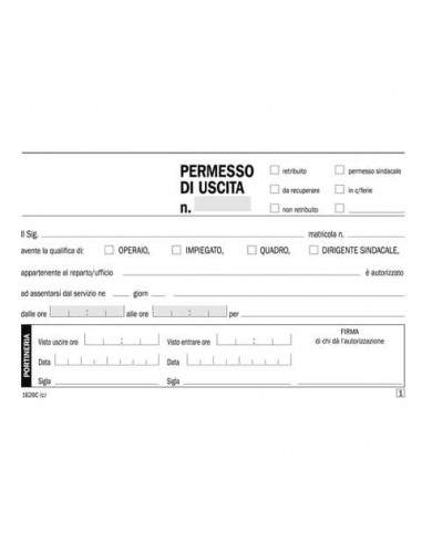 Blocco permessi di uscita flex 10x16,8 cm - 50x2 copie autoricalcanti 1626C0000  - 1