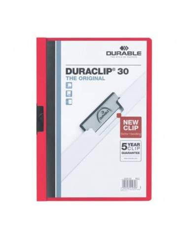 Cartellina con clip Durable DURACLIP® A4 - dorso 3 mm - capacità 30 fogli rosso - 220003 Durable - 1