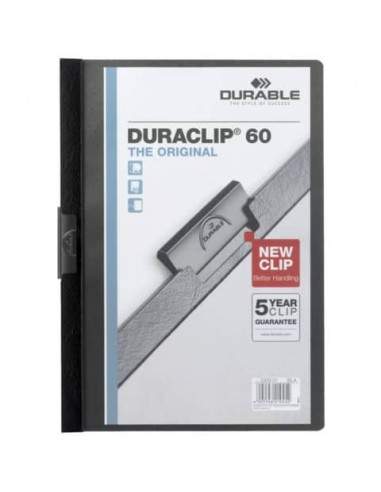 Cartellina con clip Durable DURACLIP® A4 - dorso 6 mm - capacità 60 fogli nero - 220901 Durable - 1