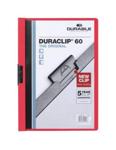 Cartellina con clip Durable DURACLIP® A4 - dorso 6 mm - capacità 60 fogli rosso - 220903 Durable - 1