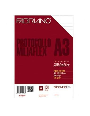 Fogli protocollo Fabriano Miliaflex A3 125 g/m² rigato uso bollo Conf. 200 fogli - 02310125 Fabriano - 1