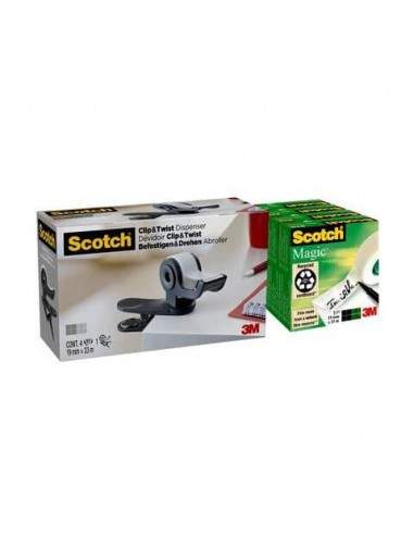 Dispenser per nastri adesivi Scotch ® Clip&Twist nero + 4 rotoli Scotch Magic - C19-clip-cg4 Philips - 1