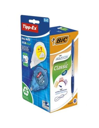 Penne a sfera a scatto BIC Atlantis Classic M 1 mm nero Promo Pack 12 pz + correttore - 989679 Bic - 1