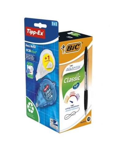 Penne a sfera a scatto BIC Atlantis Classic M 1 mm blu Promo Pack 12 pz + correttore - 989681 Bic - 1