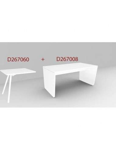 Scrivania DELLA ROVERE eKompi 220x80x74 cm con allungo e gambe in melanimico bianco struttura bianca -D267008+D267060  - 1