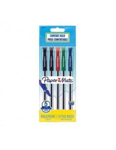 Penne a sfera con cappuccio Paper Mate PM Brite 0,7 mm Nero/Blu/Rosso/Verde Conf. 5 pezzi - 2084412  - 1